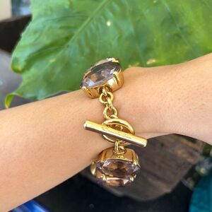 Oscar de la Renta Pink Crystal Gold Mother of Pearl Gold Link Toggle Clasp Brace